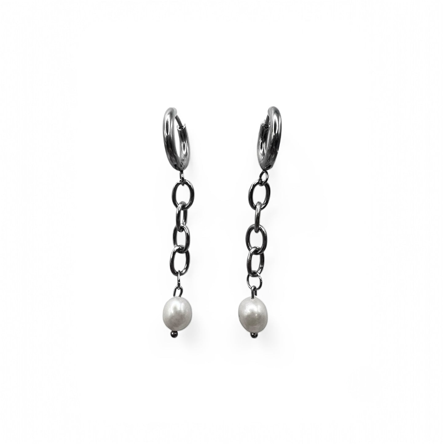 monique - unchained bold chain statement earrings, silver, front view