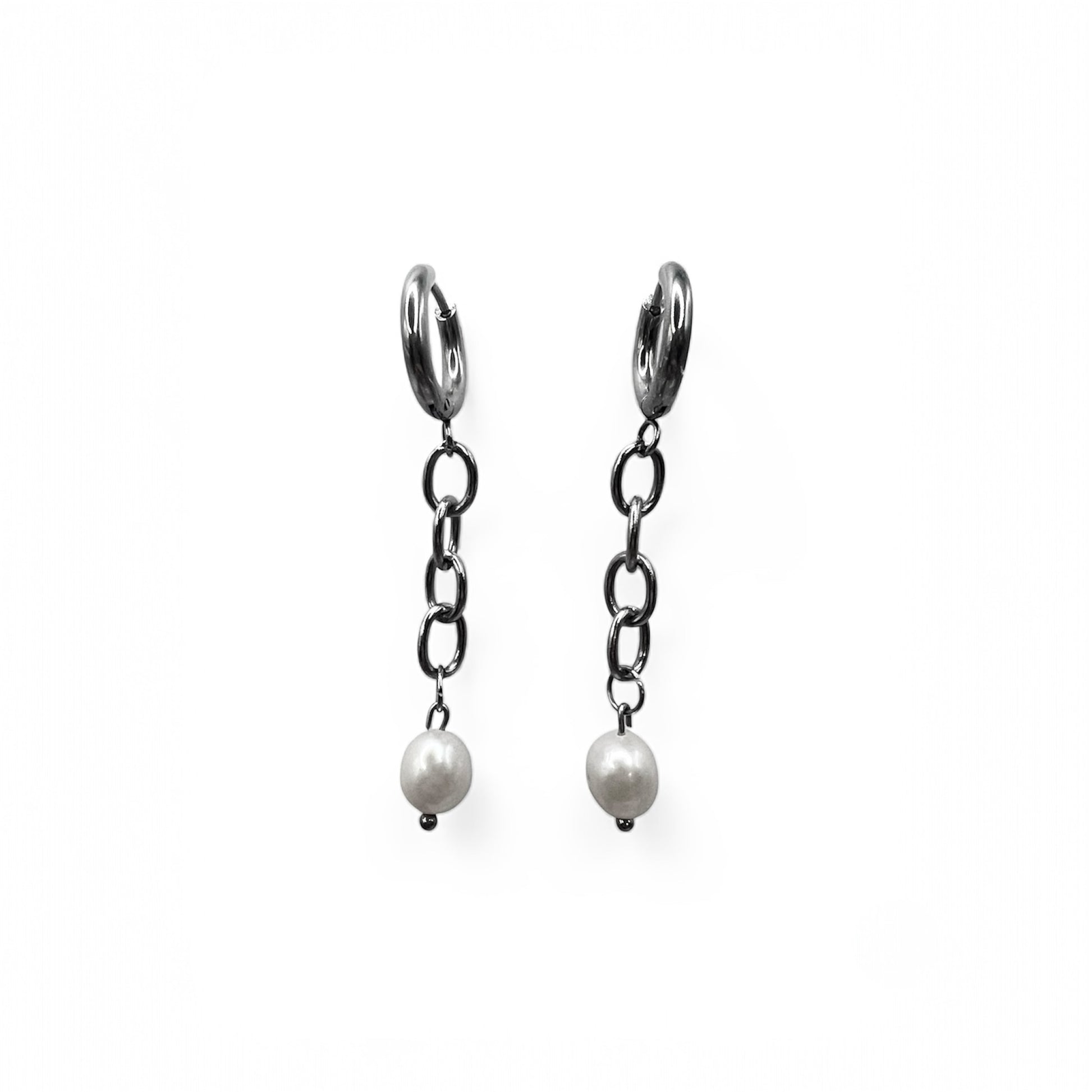 monique - unchained bold chain statement earrings, silver, front view